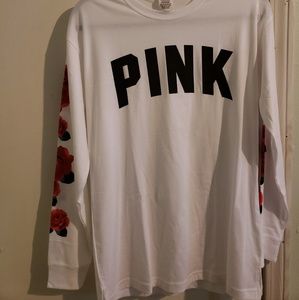 VS PINK White with floral sleeves longsleeve